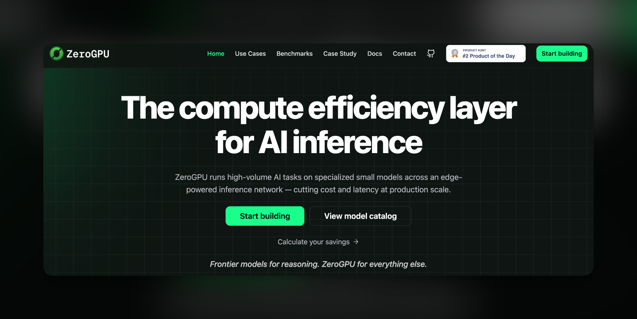 The ZeroGPU homepage: the compute efficiency layer for AI inference